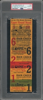 1924 World Series Full Ticket Unripped - Games 1, 2 & 6 (PSA Authentic)
